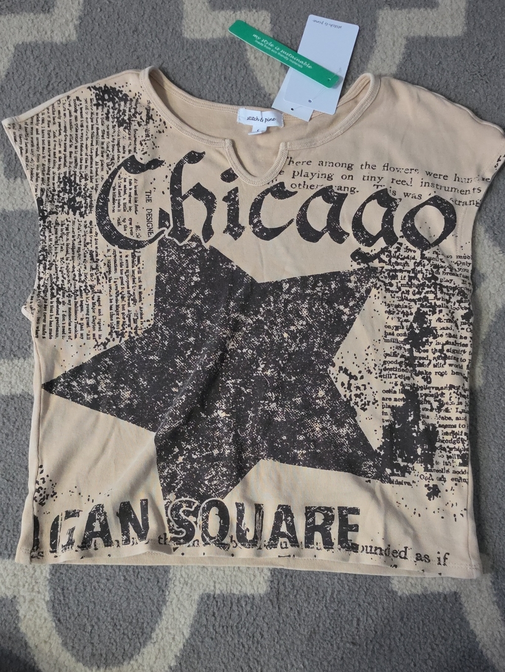 Chicago Star Graphic Tee in Beige and Black